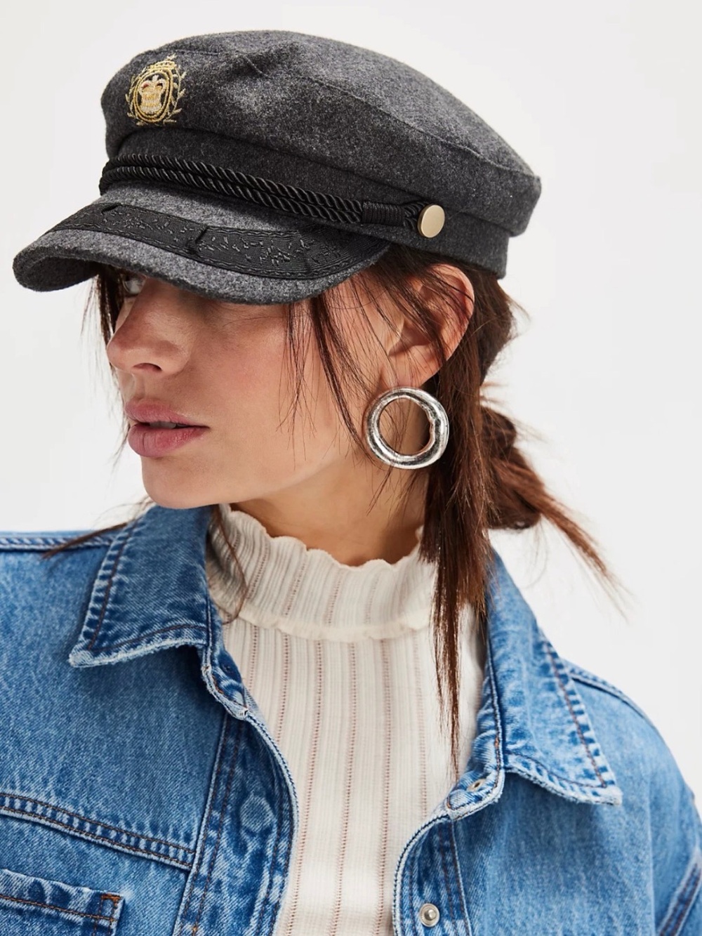 Free people military cadet Baker Boy Cap with Gold Crest